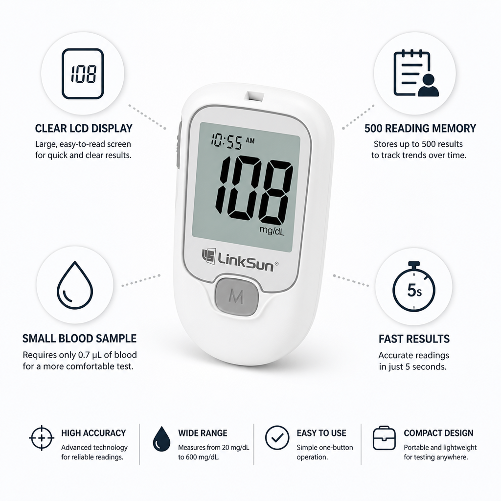 Clear LCD 500-Reading Blood Glucose Meter