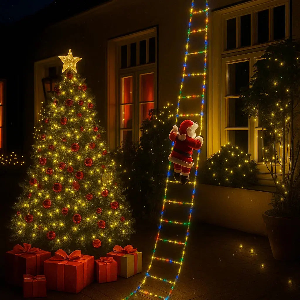 Climbing Santa Claus Decoration With LED Ladder
