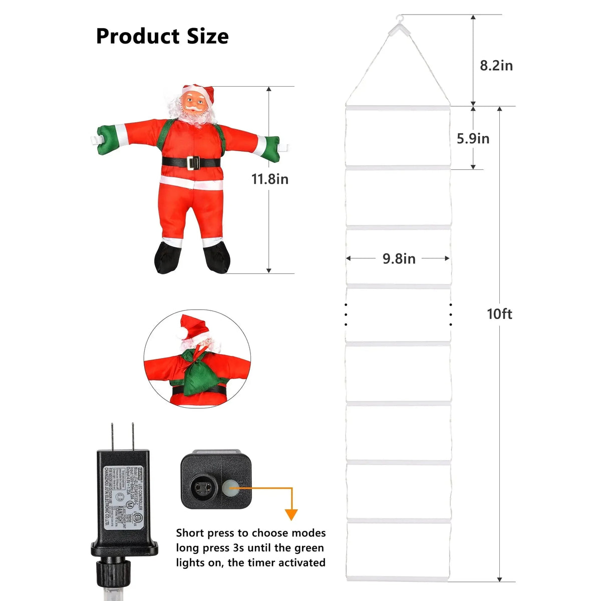 Climbing Santa Claus Decoration With LED Ladder