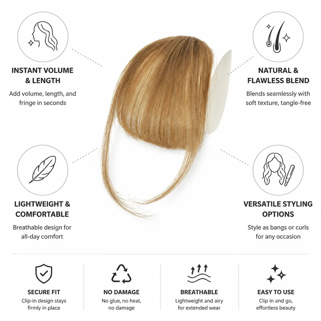Clip-In Hair Extensions Human Hair Wispy Bangs & Voluminous Curls