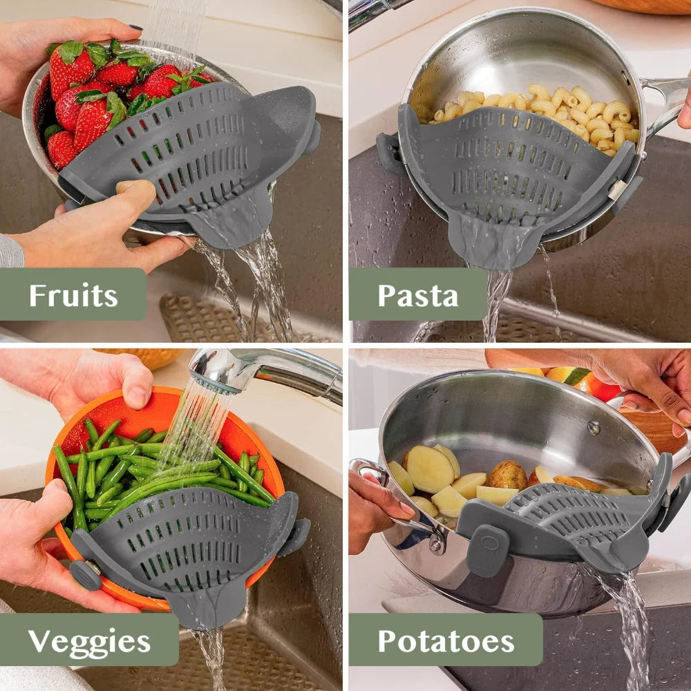 Clip-On Pot Strainer Heat-Resistant Silicone In-Pan Draining