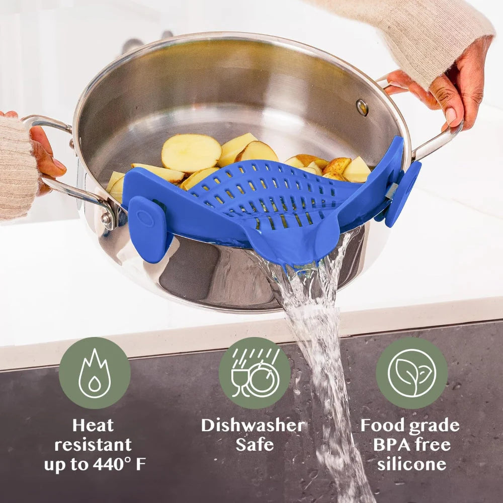 Clip-On Pot Strainer Heat-Resistant Silicone In-Pan Draining
