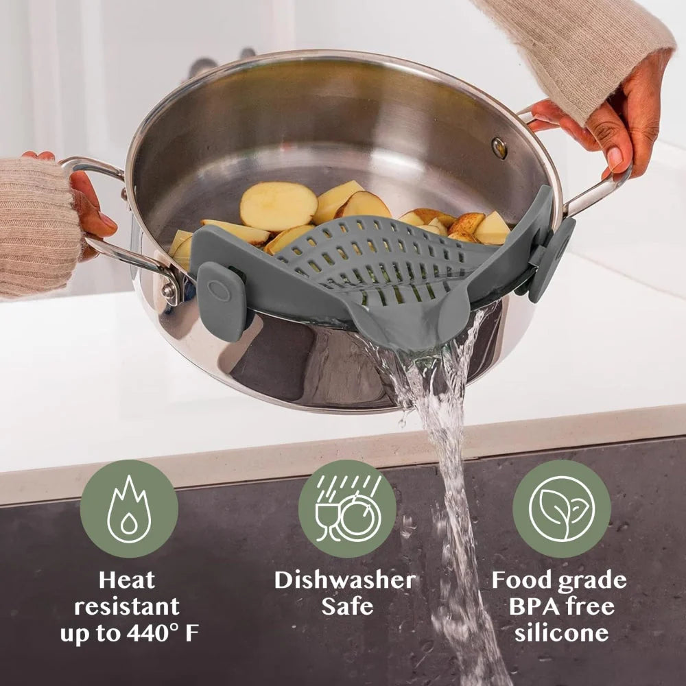 Clip-On Pot Strainer Heat-Resistant Silicone In-Pan Draining