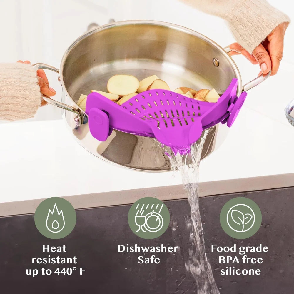 Clip-On Pot Strainer Heat-Resistant Silicone In-Pan Draining