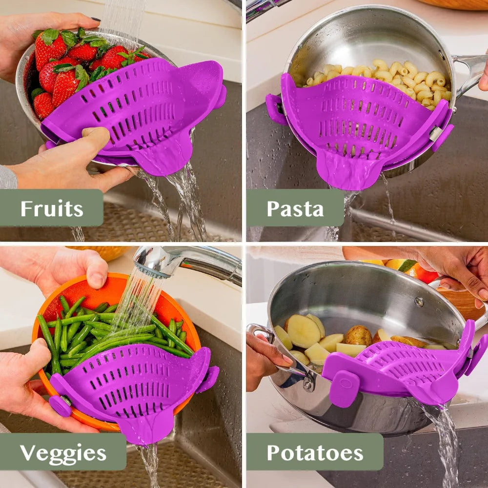 Clip-On Pot Strainer Heat-Resistant Silicone In-Pan Draining