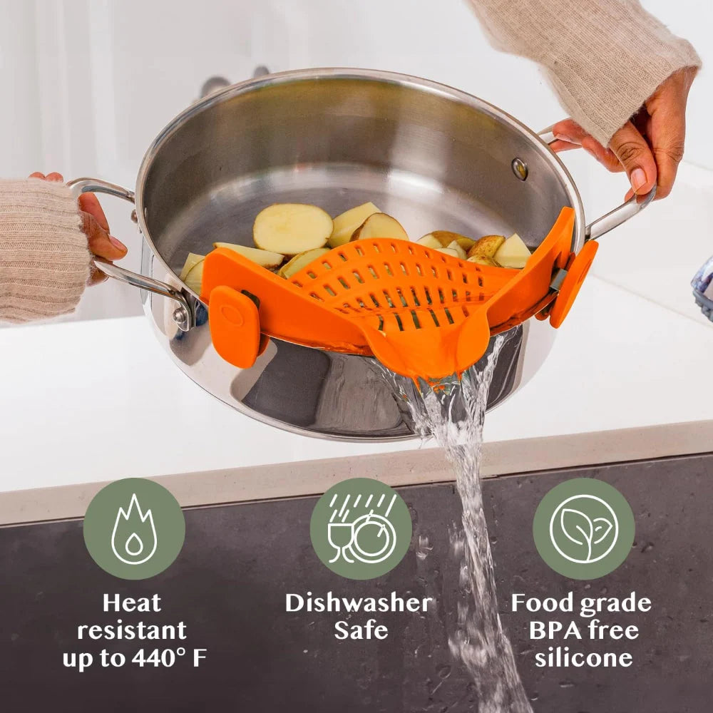 Clip-On Pot Strainer Heat-Resistant Silicone In-Pan Draining