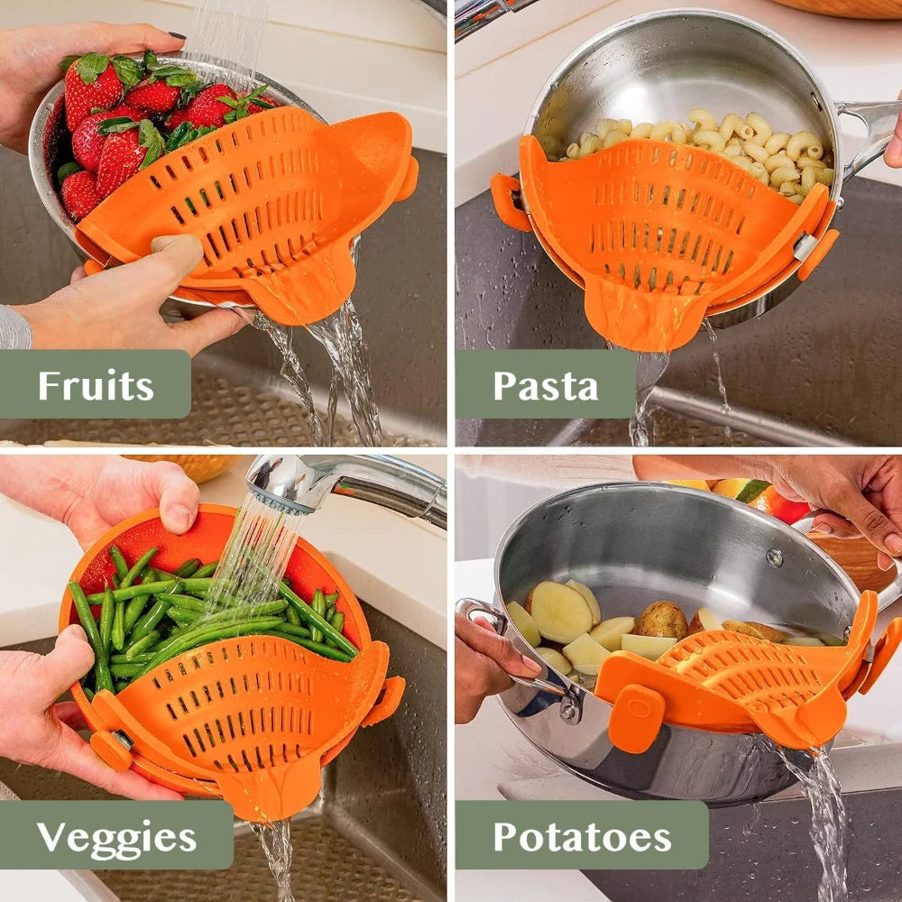 Clip-On Pot Strainer Heat-Resistant Silicone In-Pan Draining