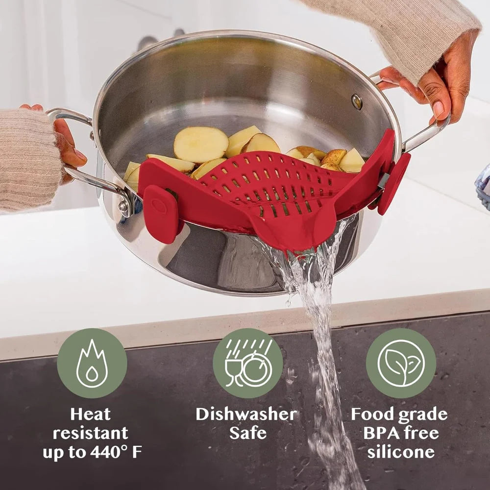 Clip-On Pot Strainer Heat-Resistant Silicone In-Pan Draining