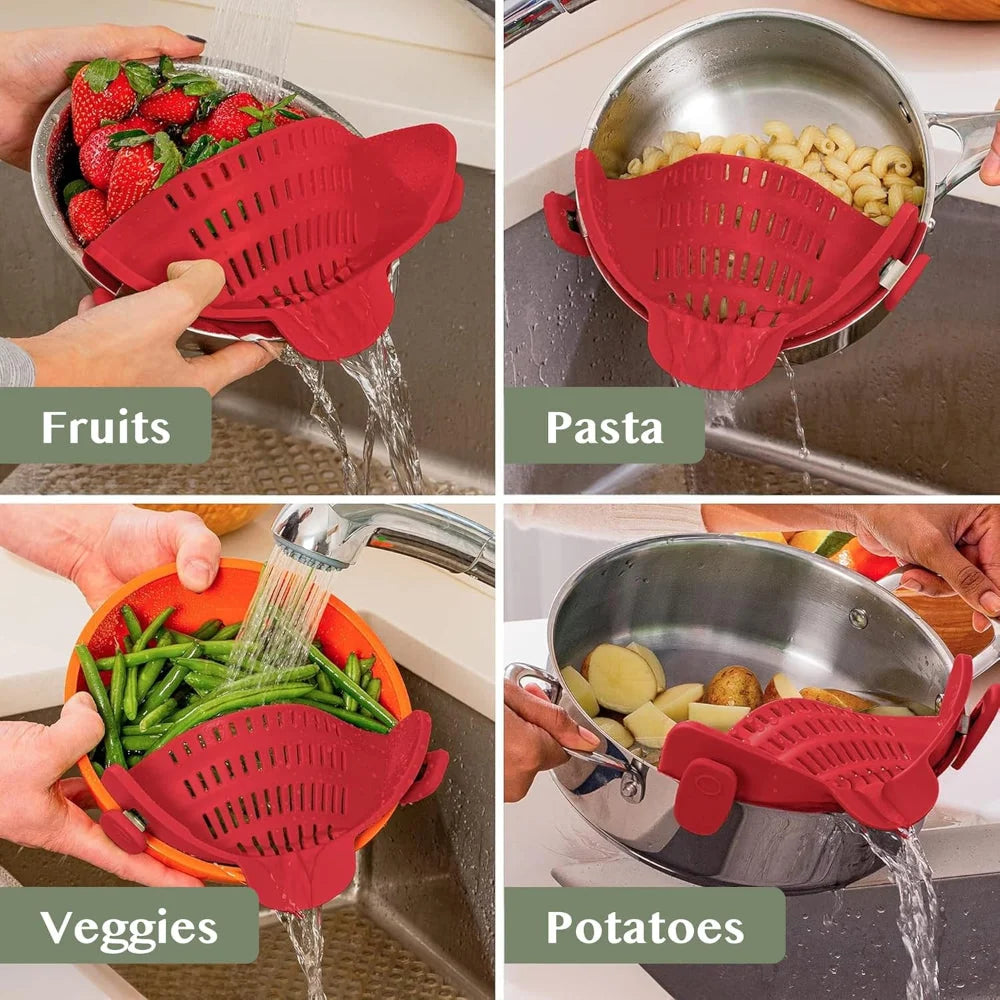 Clip-On Pot Strainer Heat-Resistant Silicone In-Pan Draining