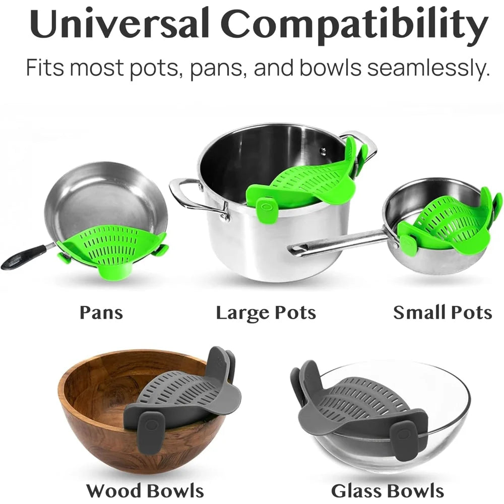 Clip-On Pot Strainer Heat-Resistant Silicone In-Pan Draining