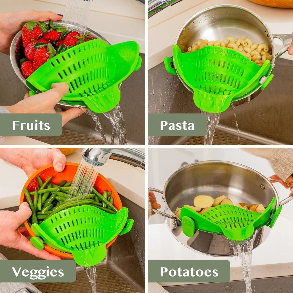 Clip-On Pot Strainer Heat-Resistant Silicone In-Pan Draining