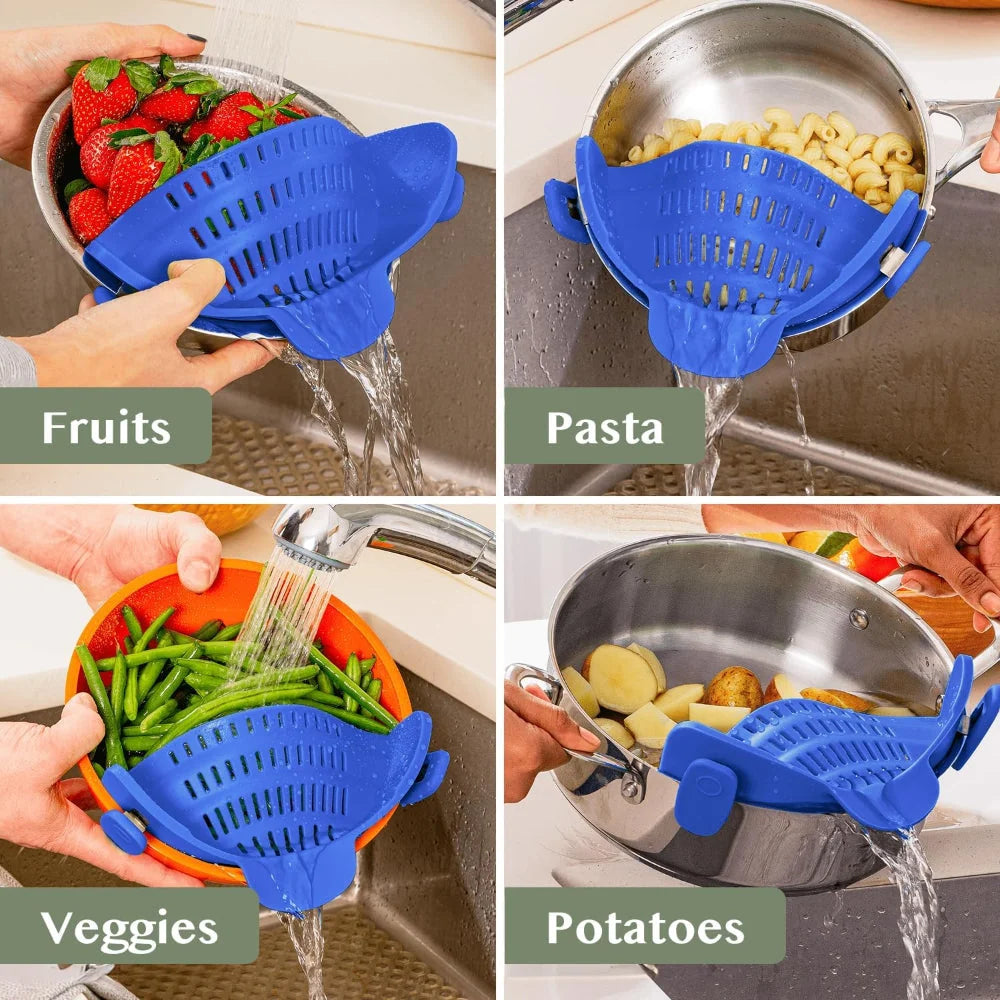 Clip-On Pot Strainer Heat-Resistant Silicone In-Pan Draining
