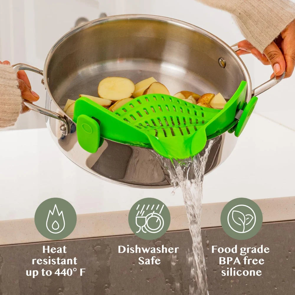 Clip-On Pot Strainer Heat-Resistant Silicone In-Pan Draining