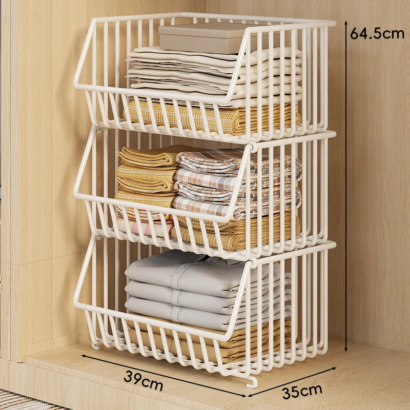 Closet Basket Organizer Stackable Wire Open-Front Access
