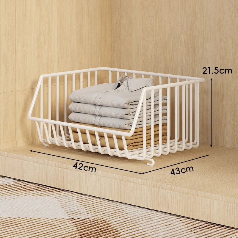Closet Basket Organizer Stackable Wire Open-Front Access