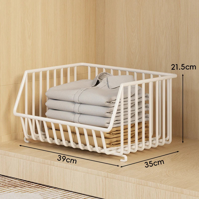 Closet Basket Organizer Stackable Wire Open-Front Access