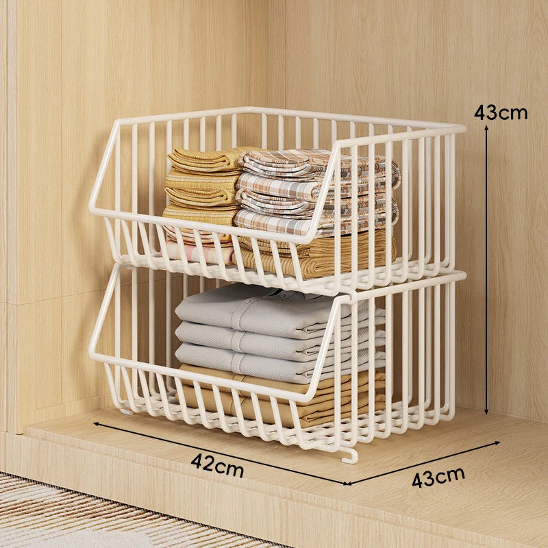 Closet Basket Organizer Stackable Wire Open-Front Access