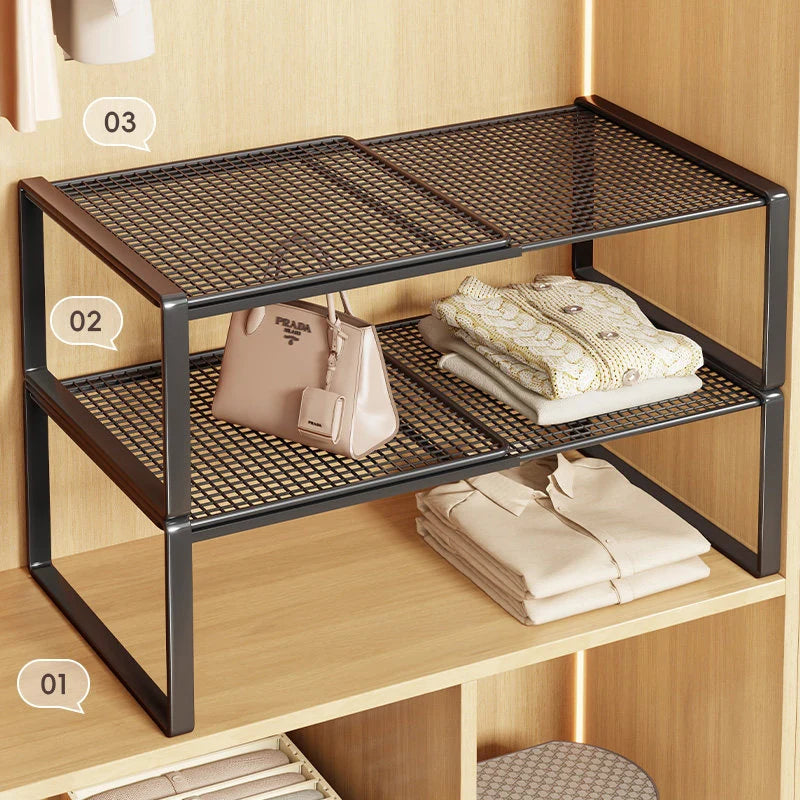 Closet Shelf Riser Expandable Steel Ventilated Grid Surface