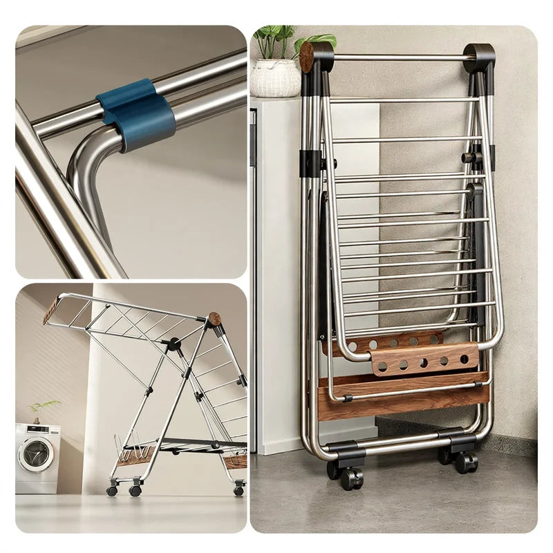 Clothes Drying Rack Stainless Steel Foldable 4 Shoe Shelves
