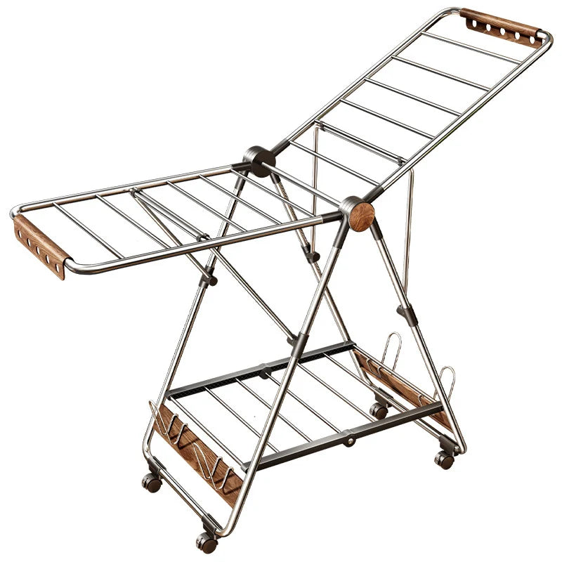 Clothes Drying Rack Stainless Steel Foldable 4 Shoe Shelves