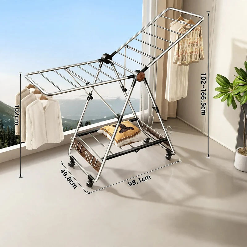 Clothes Drying Rack Stainless Steel Foldable 4 Shoe Shelves