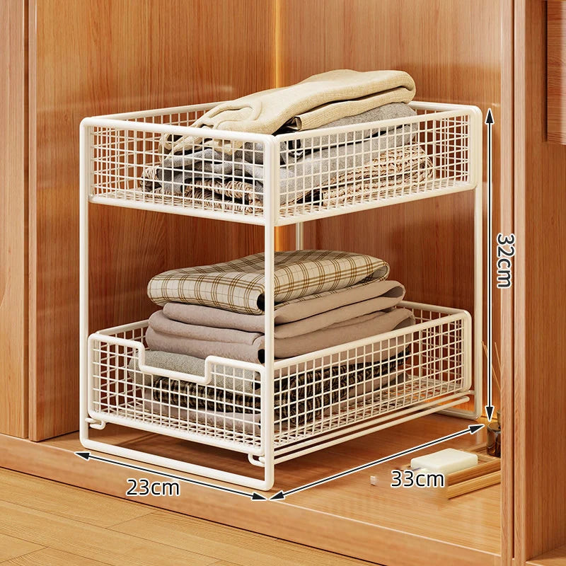Clothes Organizer Two-Tier Pull-Out Wire Mesh Stackable Design