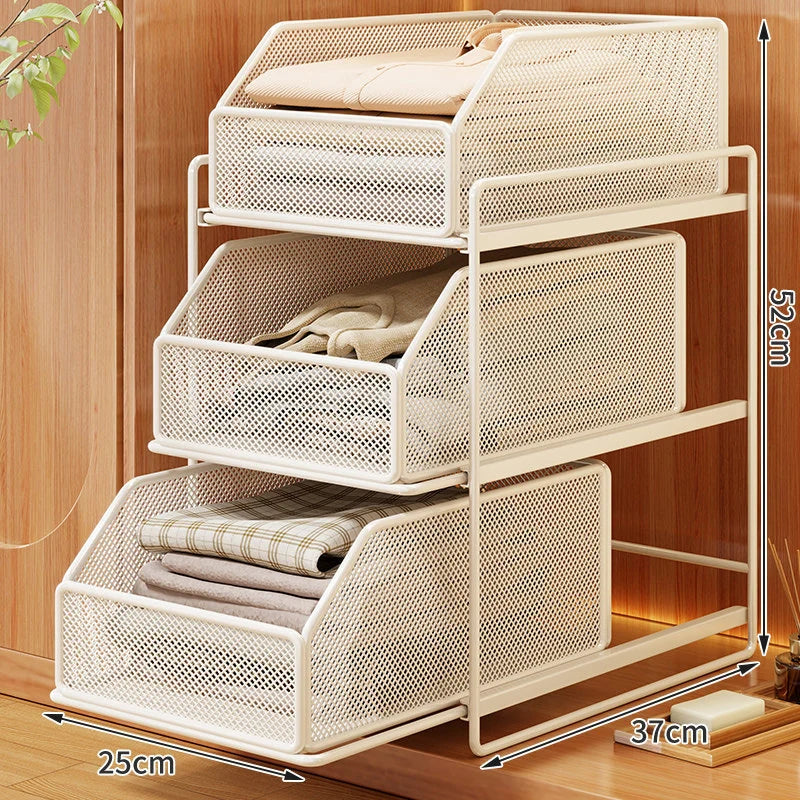 Clothes Organizer Two-Tier Pull-Out Wire Mesh Stackable Design