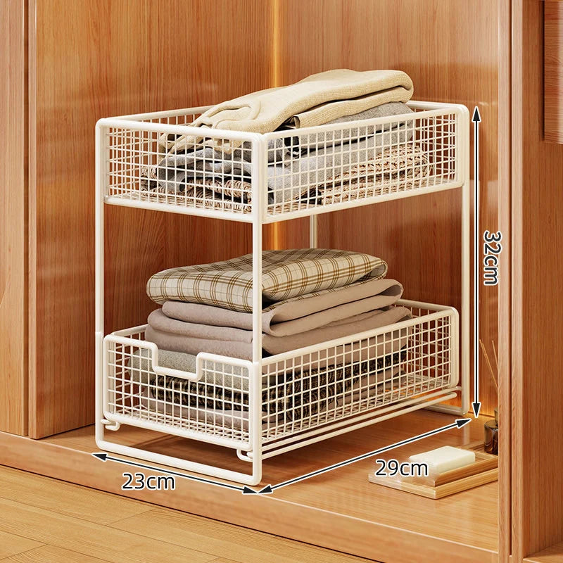 Clothes Organizer Two-Tier Pull-Out Wire Mesh Stackable Design