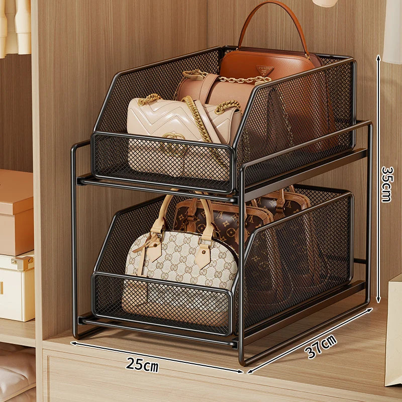 Clothes Organizer Two-Tier Pull-Out Wire Mesh Stackable Design