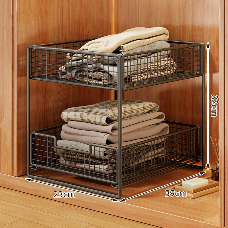 Clothes Organizer Two-Tier Pull-Out Wire Mesh Stackable Design