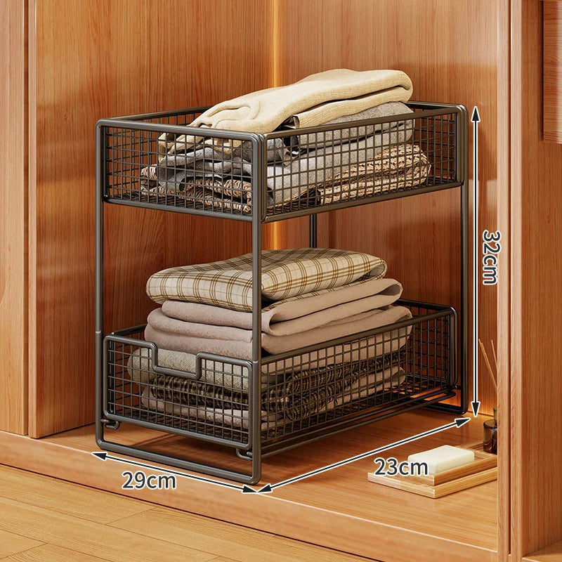 Clothes Organizer Two-Tier Pull-Out Wire Mesh Stackable Design