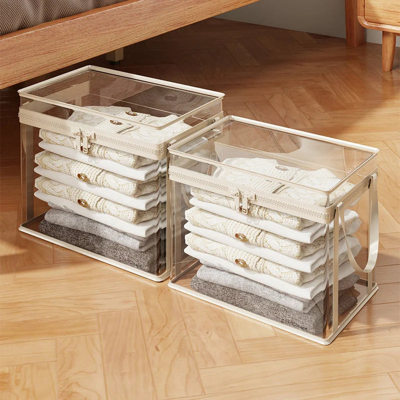 Clothing Storage Box Clear Stackable Dustproof Zipper Closure