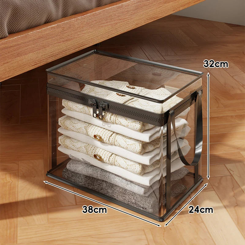 Clothing Storage Box Clear Stackable Dustproof Zipper Closure