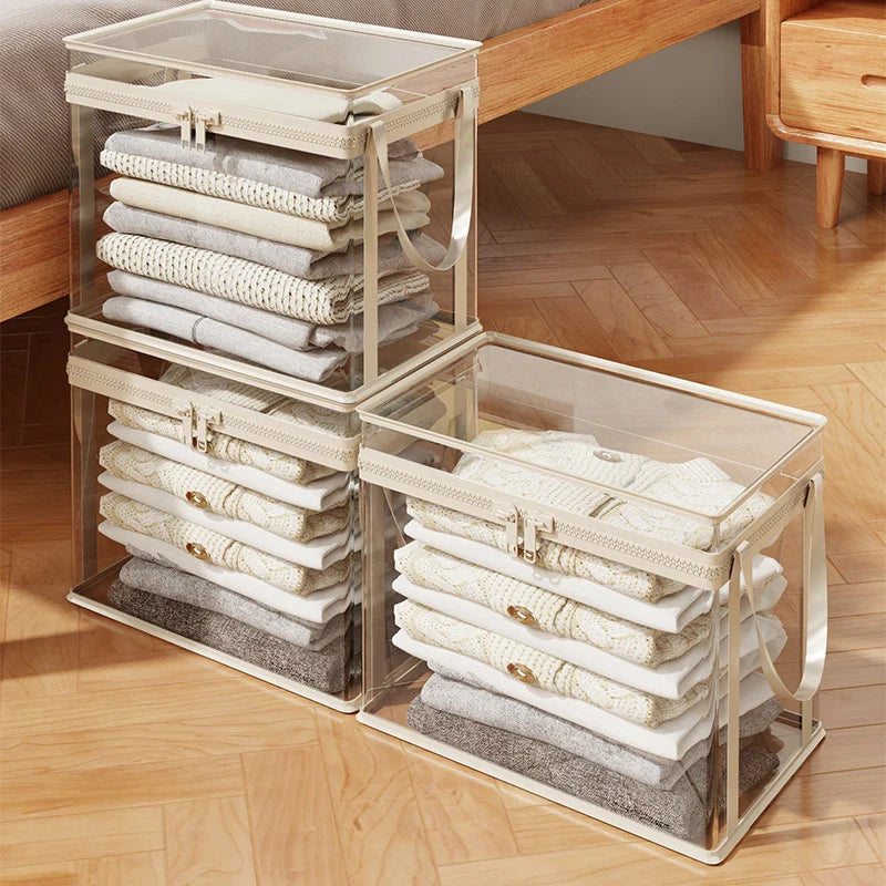Clothing Storage Box Clear Stackable Dustproof Zipper Closure