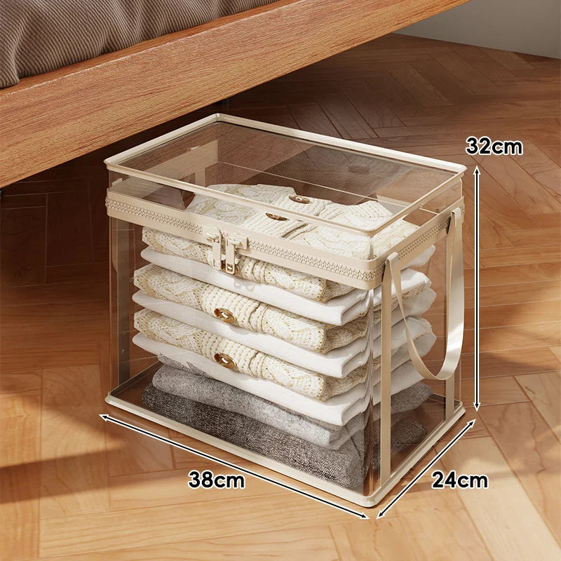 Clothing Storage Box Clear Stackable Dustproof Zipper Closure