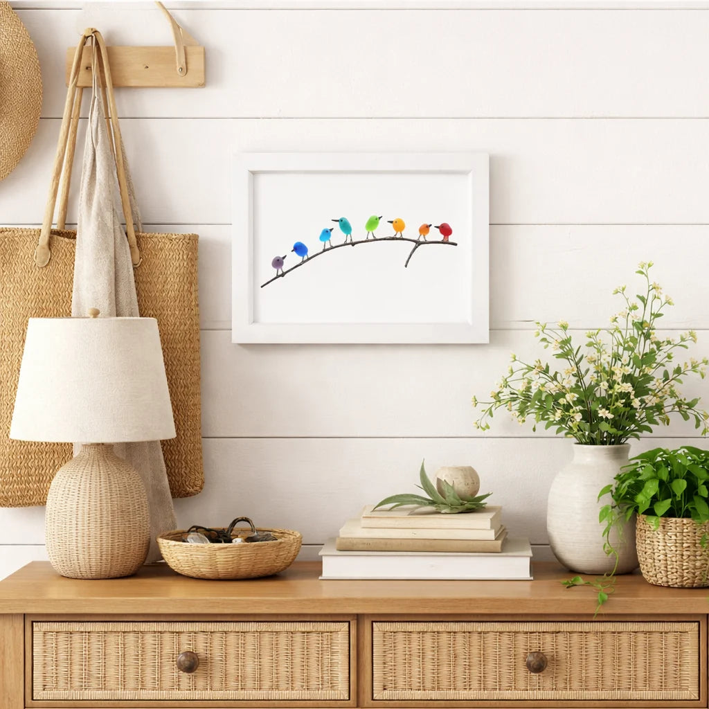 Coastal Wall Art Sea Glass & Driftwood Bird Motif