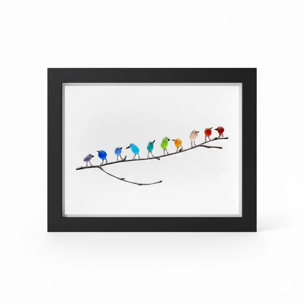 Coastal Wall Art Sea Glass & Driftwood Bird Motif