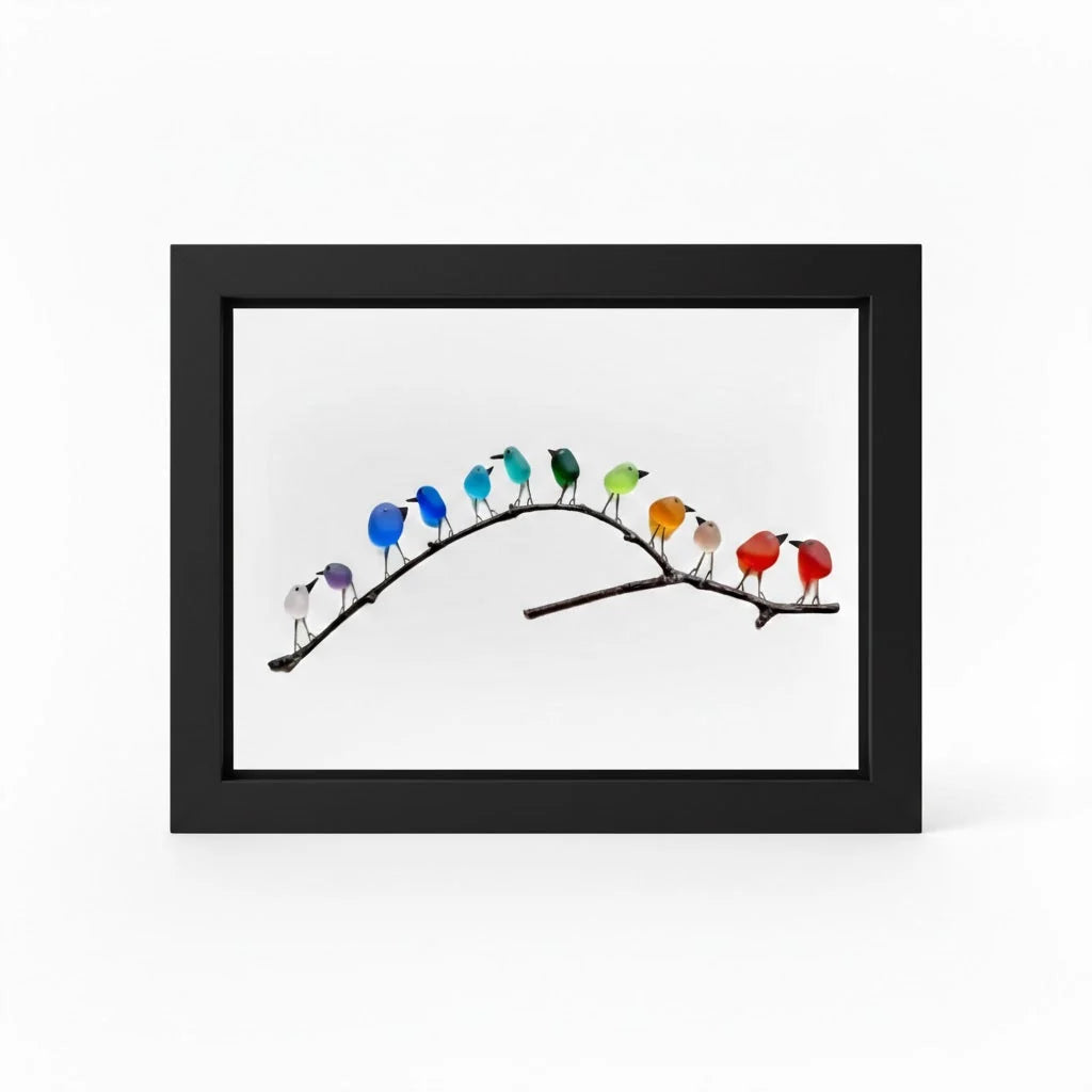 Coastal Wall Art Sea Glass & Driftwood Bird Motif