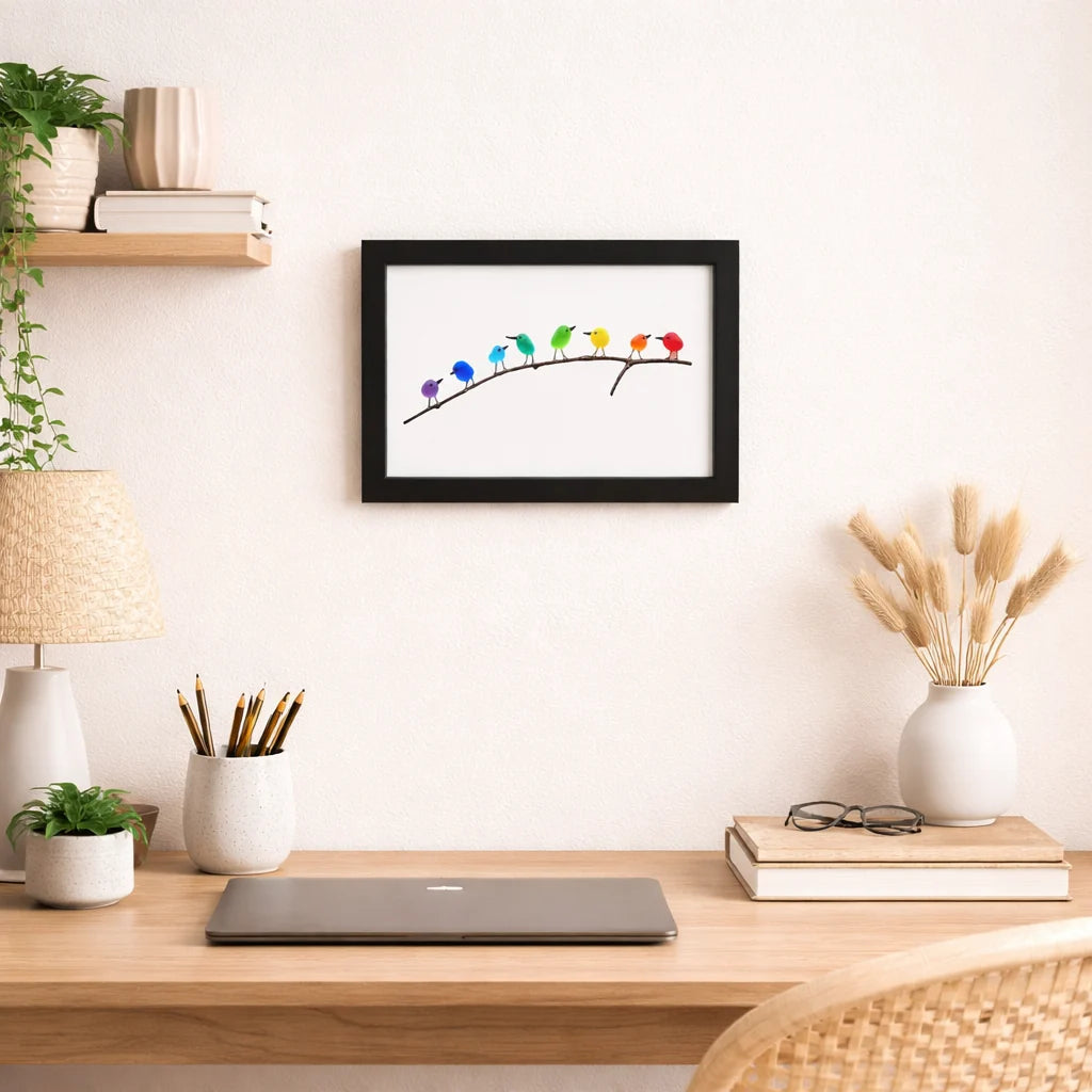 Coastal Wall Art Sea Glass & Driftwood Bird Motif