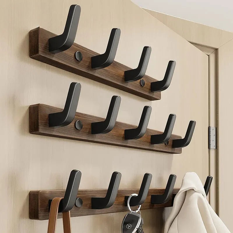 Coat Rack Wall-Mounted Solid Wood Backplate & Steel Hooks