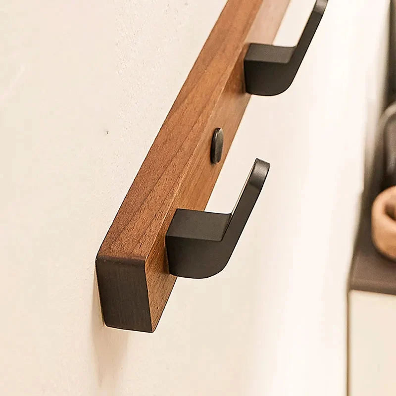 Coat Rack Wall-Mounted Solid Wood Backplate & Steel Hooks