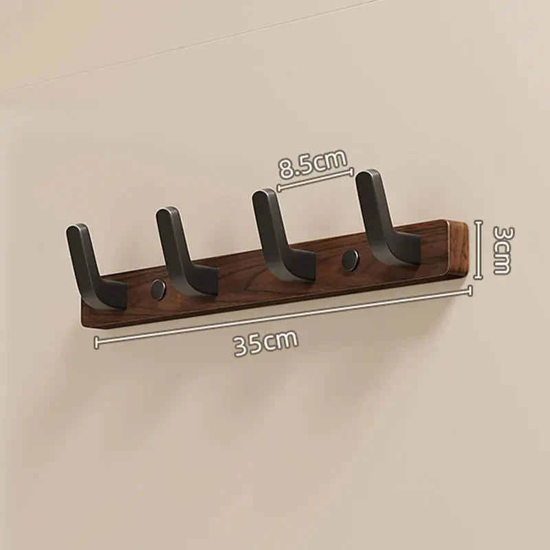 Coat Rack Wall-Mounted Solid Wood Backplate & Steel Hooks