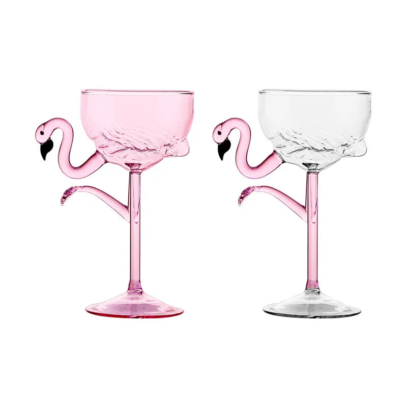Cocktail Glass Pink Flamingo Stem Clear Glass Design
