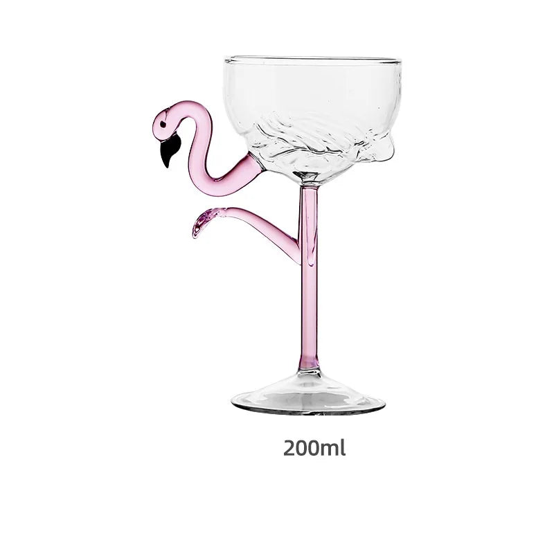 Cocktail Glass Pink Flamingo Stem Clear Glass Design