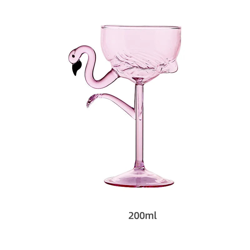 Cocktail Glass Pink Flamingo Stem Clear Glass Design