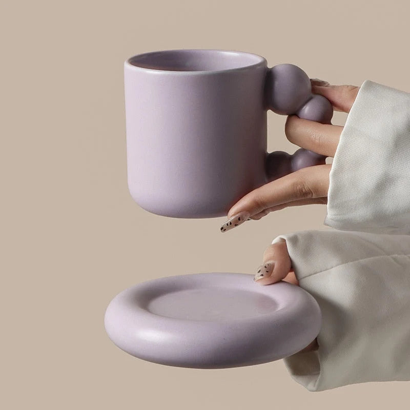 Coffee Mug Ceramic Berry-Shaped Handle with Matching Tray