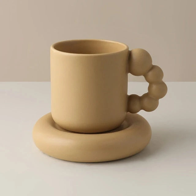 Coffee Mug Ceramic Berry-Shaped Handle with Matching Tray