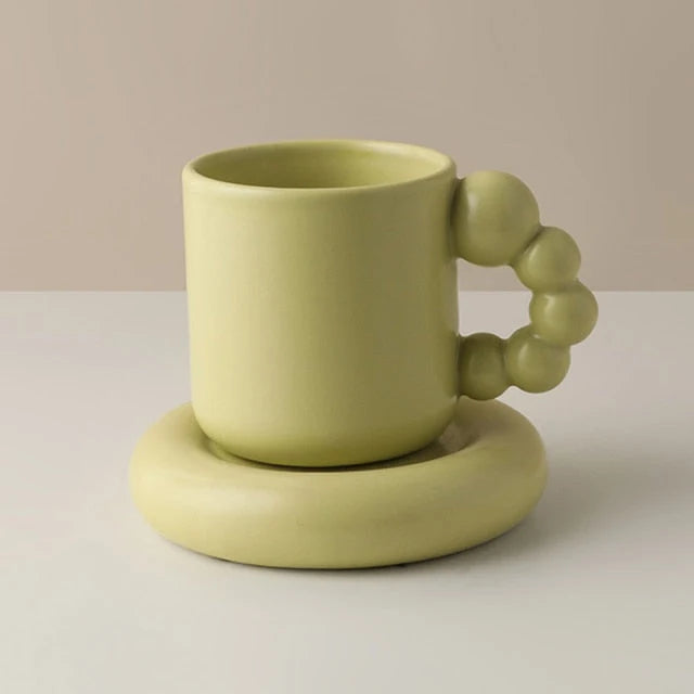 Coffee Mug Ceramic Berry-Shaped Handle with Matching Tray