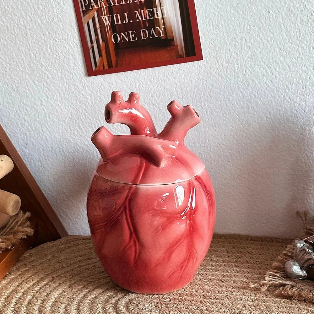 Coffee Mug Sculpted Anatomical Heart With Lid & Straw