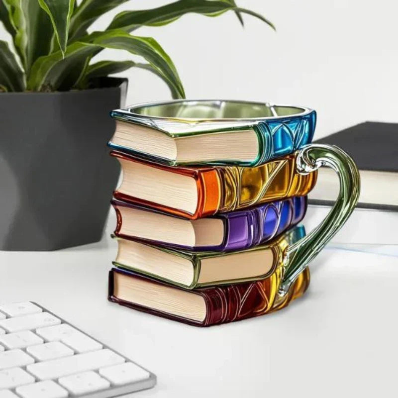 Coffee Mug Stacked Books Design Resin 11 Oz